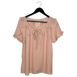 NWT Max Studio Blush Pink Ruffle Neck Tie Blouse Short Sleeve Medium Balletcore